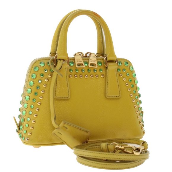 Prada Handbags - PRADA Bijoux Hand Bag Safiano leather 2way Yellow Auth